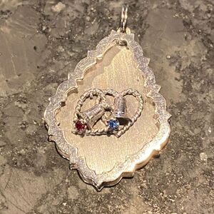 925 Sterling Silver  Vintage Garnet & Blue Topaz Anniversary Pendant